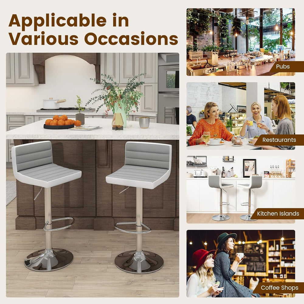 COSTWAY Adjustable Bar Stools Set of 2, Modern Swivel PU Leather Bar Chairs w...