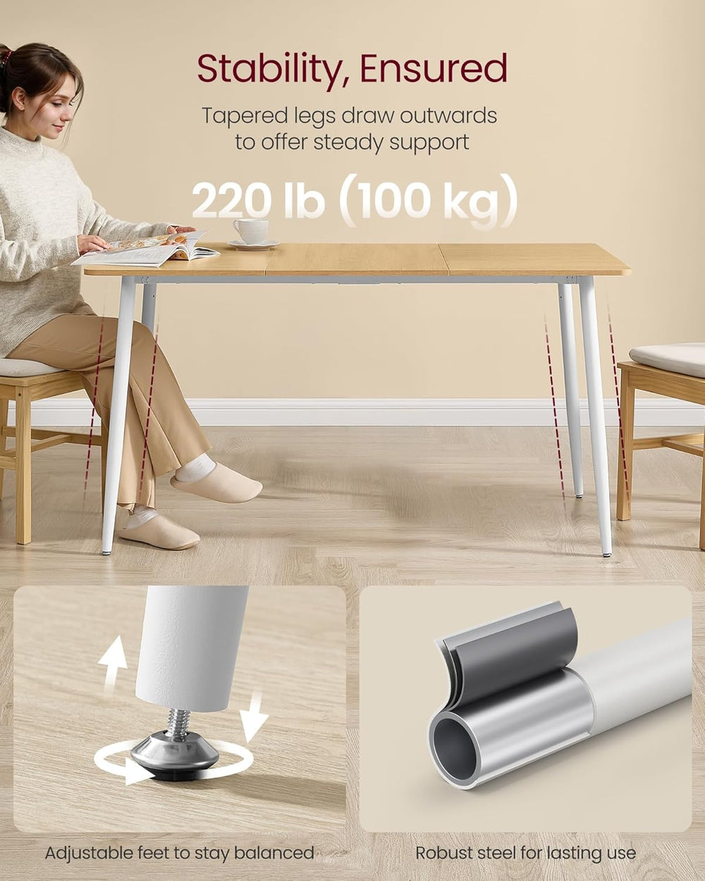 VASAGLE 55.1" Dining Table for 4-6 People, Modern Kitchen Table