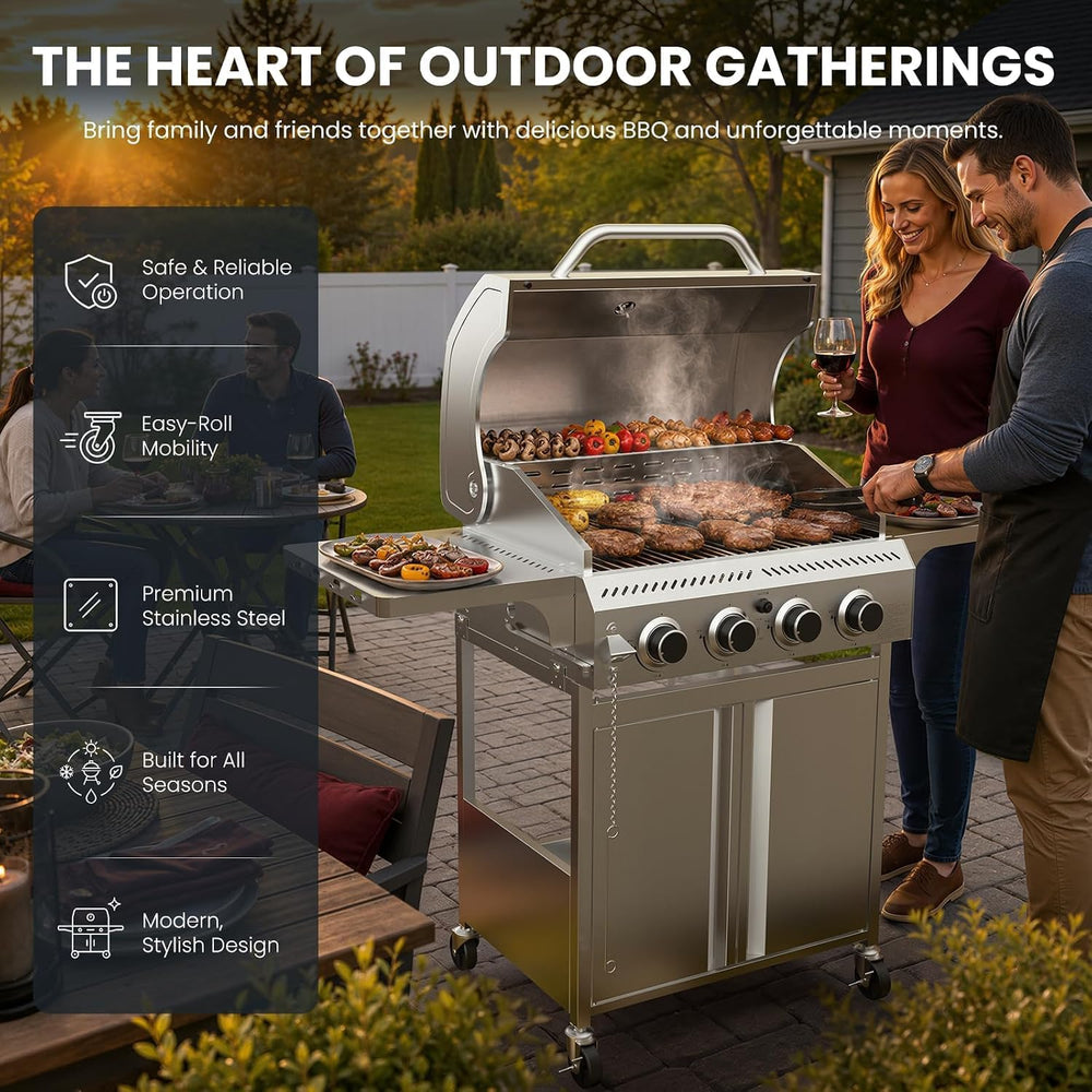 Electactic 4-Burner Propane Gas Grill, 34000 BTU Stainless Steel BBQ Grill