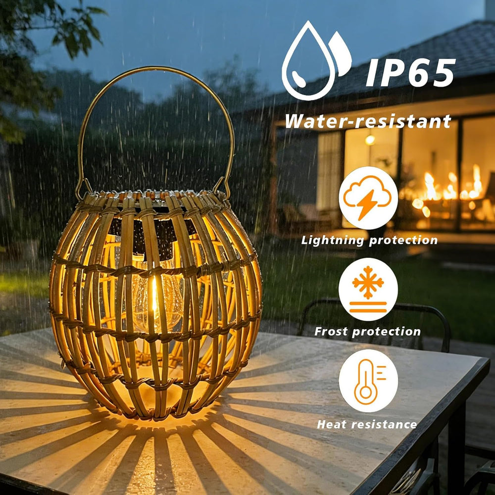 Solar Lanterns Outdoor Waterproof, Rattan Solar Outdoor Lanterns 2 Pack
