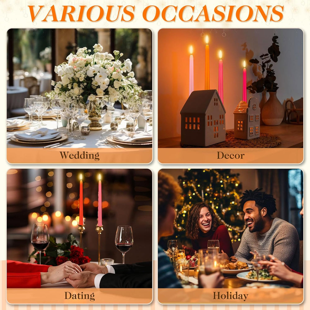 Baquler 24 Pcs 11'' Pink Orange Flameless Taper Candle Colorful Candl...