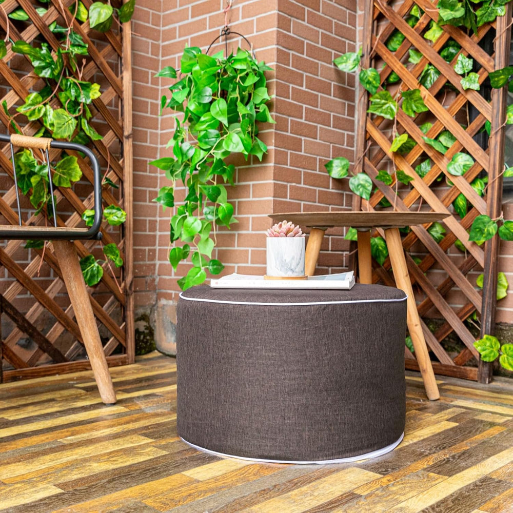 Outdoor Ottoman for Patio,Dark Coffee, Pouf Footstool,Foot Rest,20x20x12 In
