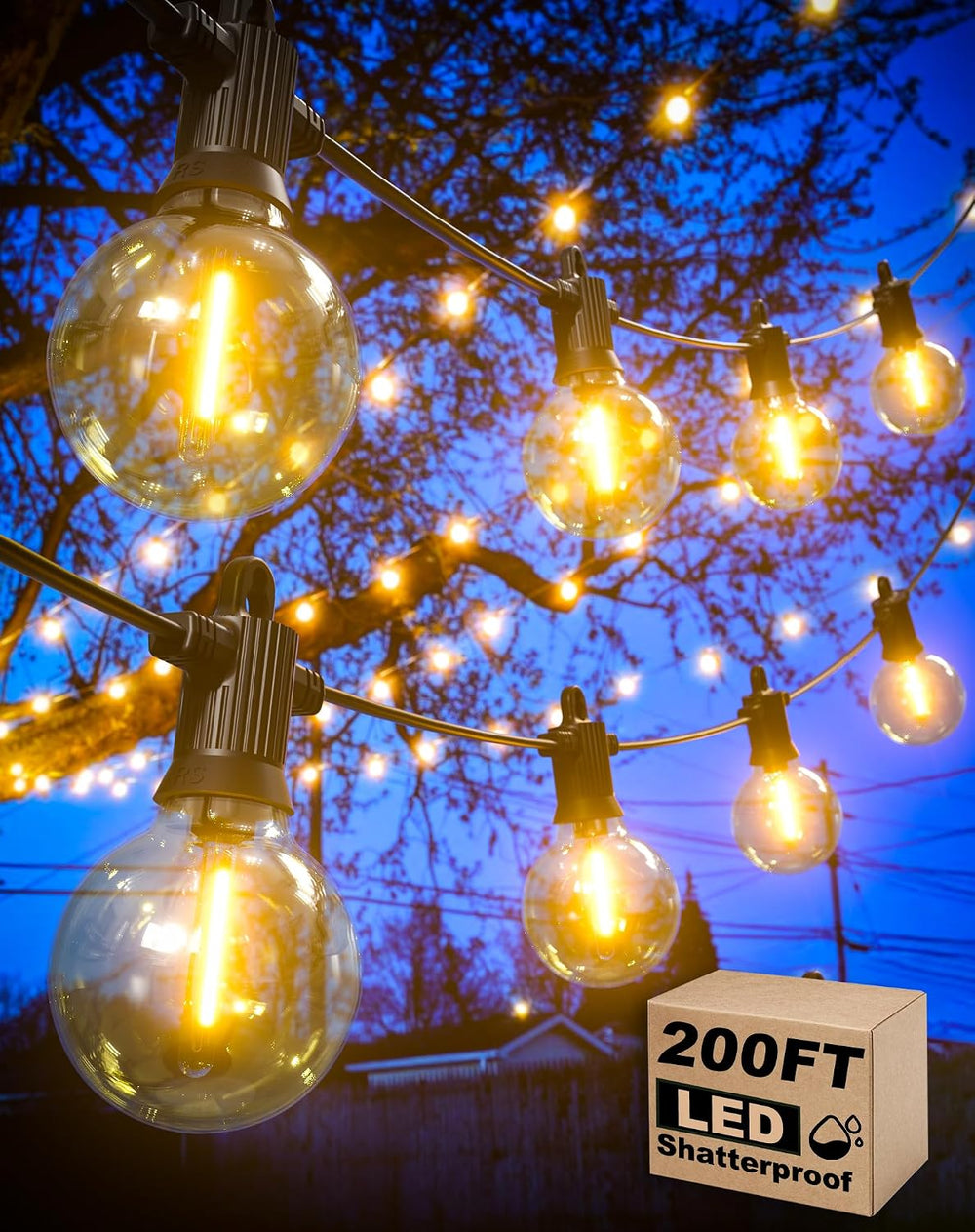 Zuske Outdoor String Lights, 200FT Patio Lights with 100 Shatterproof G40 Glo...