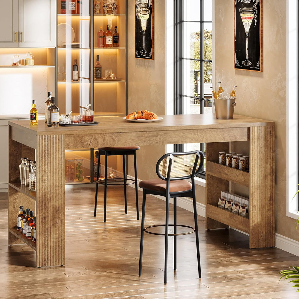 Tribesigns 63" Bar Table, Farmhouse Counter Height Pub Table with Storage