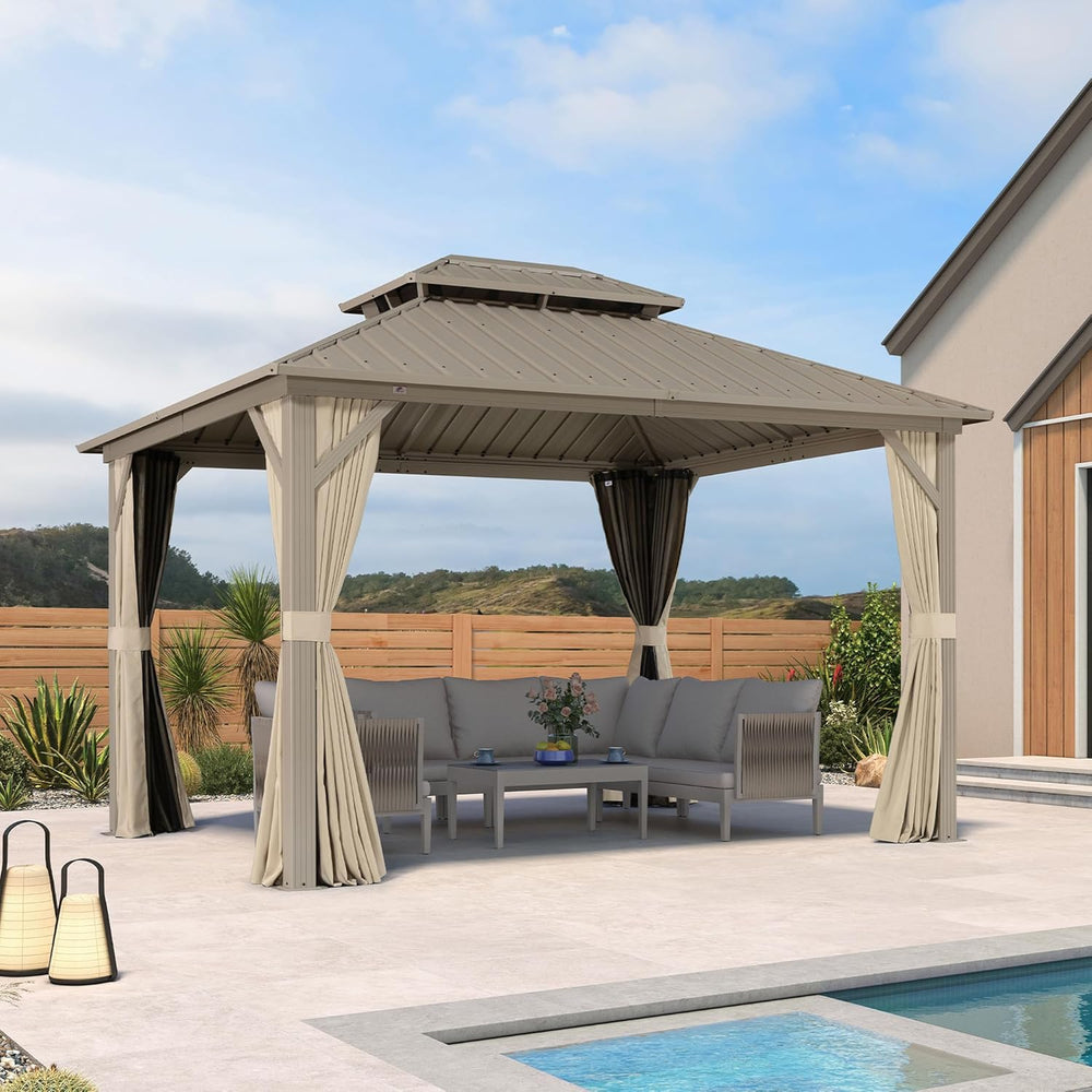 PURPLE LEAF Outdoor Hardtop Gazebo 10' x 12' Champagne Aluminum Struc...