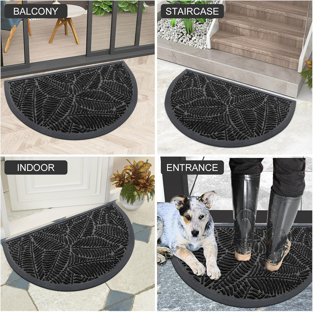 Colorxy Half Circle Waterproof Door Mat, Sturdy Rubber Doormat, 35x23