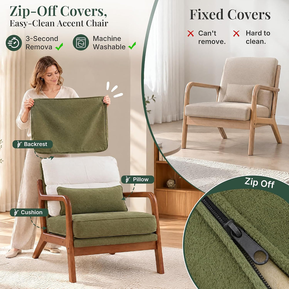 Mid Century Modern Accent Chair, Upholstered Lounge Chair,Green