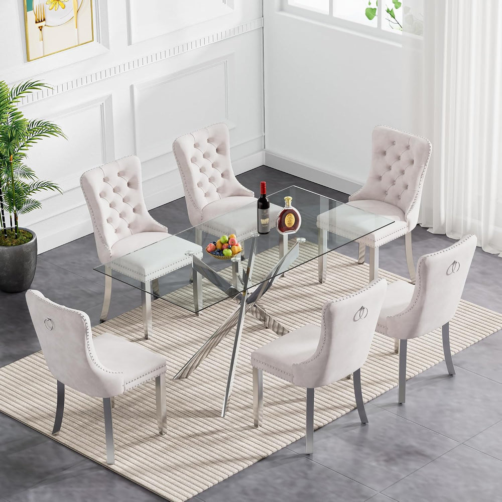 HomVent 52'' Rectangular Glass Dining Table Set for 6 for Family Gath...