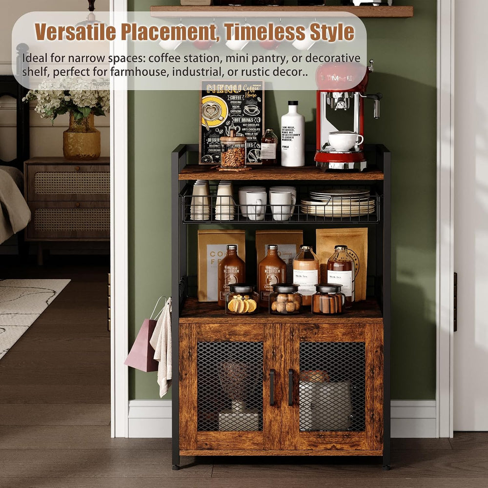 Hencawima Coffee Bar Cabinet, 3 Tier Coffee Station Table on Wheels, 35.9&quo...