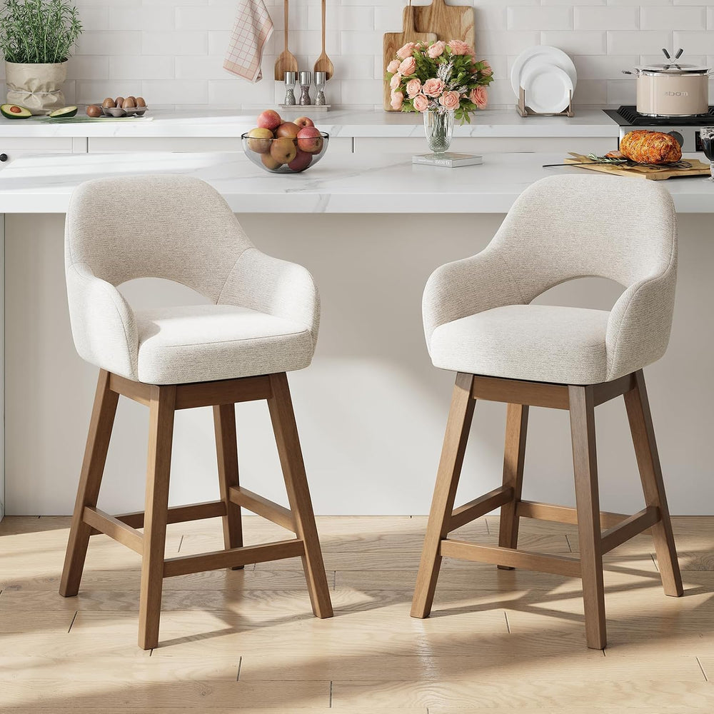 Swivel Bar Stools Set of 2, Modern Fabric Upholstered Counter Height Stools w...