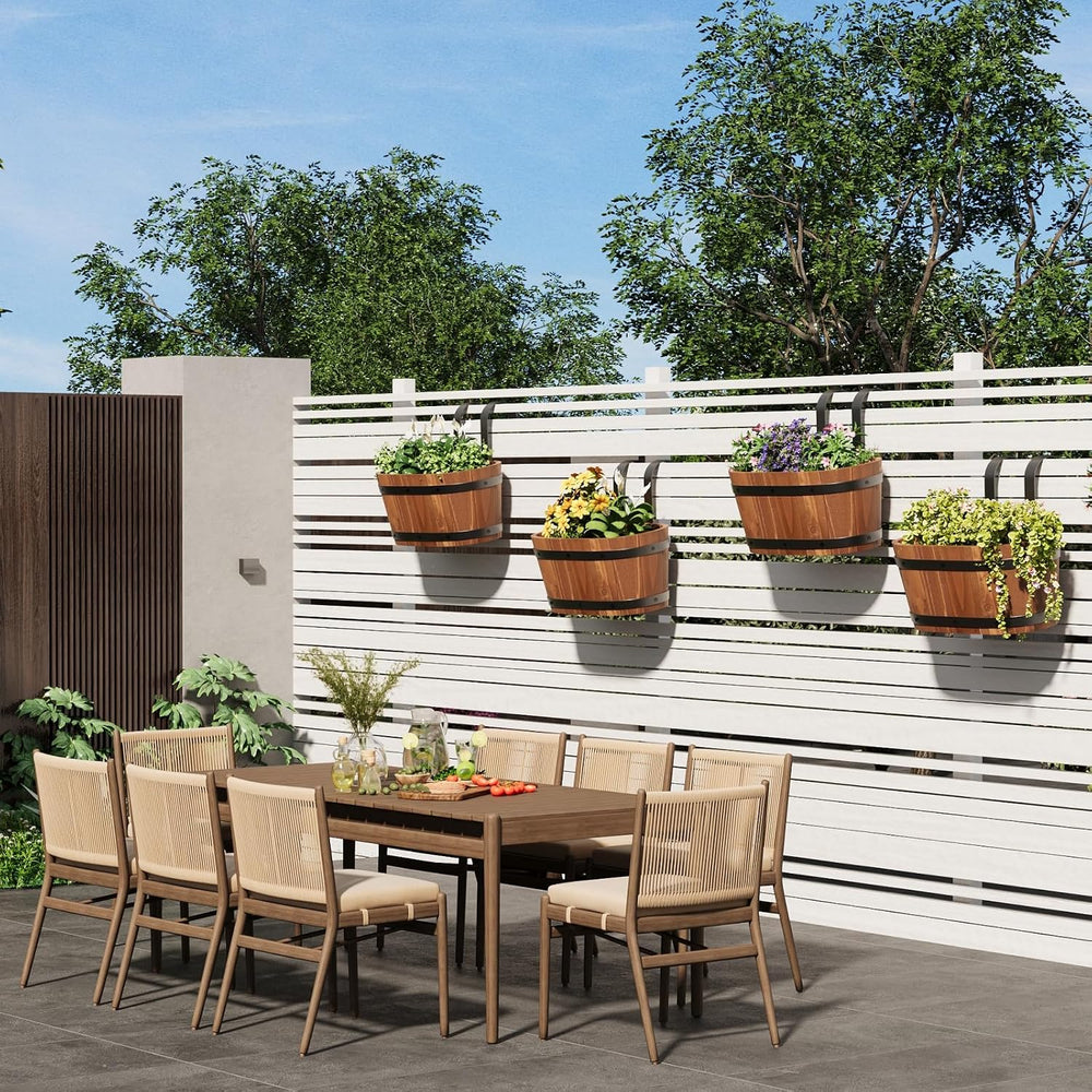2-Pack Wooden Railing Planters, Hanging Flower Pots with Detachable Hooks for...