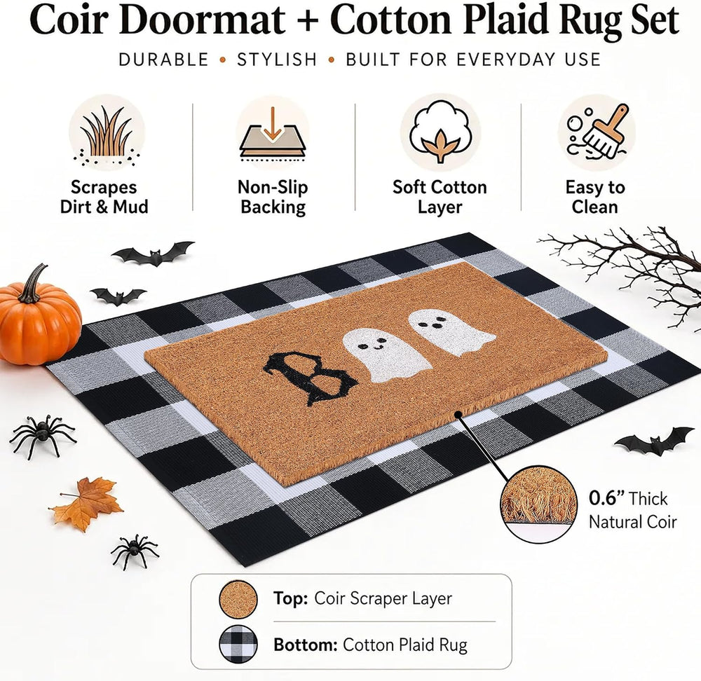 Halloween Door Mat Combo Set, Boo Ghost Coco Coir Welcome Doormat + 28" ...