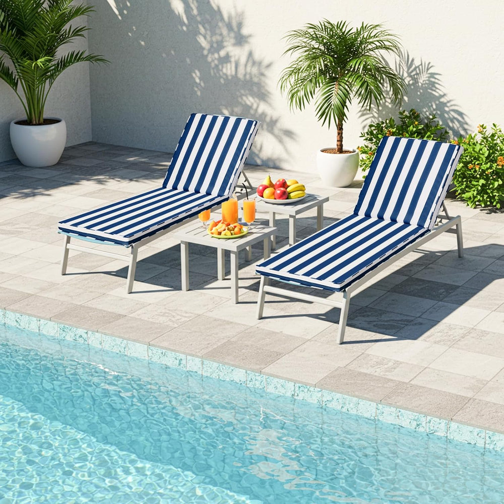 Outdoor Chaise Lounge Cushions, 71x22x3 in, Blue White Stripes