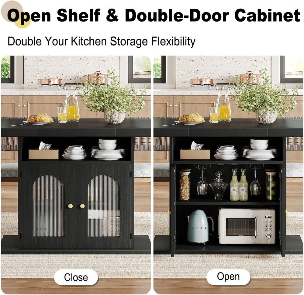 HSH 63" Modern Black Dining Table for 6, Dinner Table with Storage Cabinet