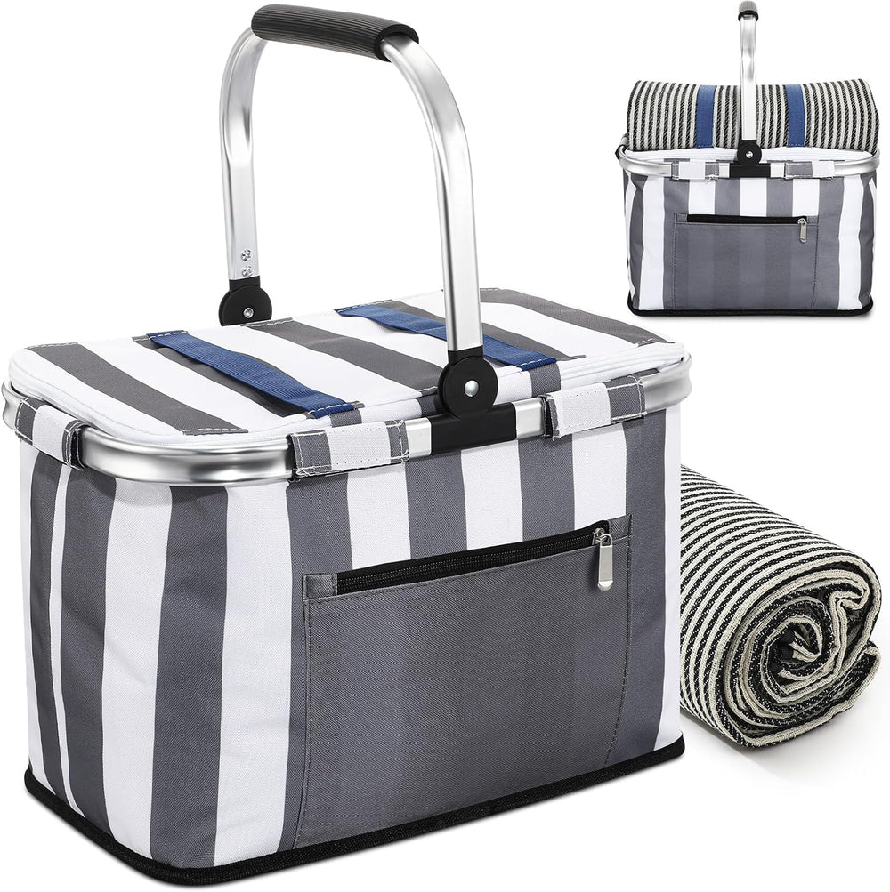Teenyyou 35L Large Insulated Picnic Basket with Blankets Kit Shopping Basket ...