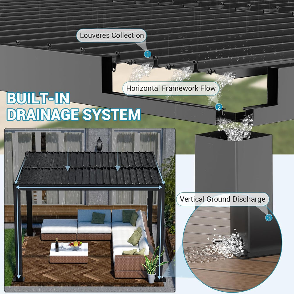 LVUYOYO Outdoor Louvered Pergola 10' x 10', Aluminum Pergola with Adj...