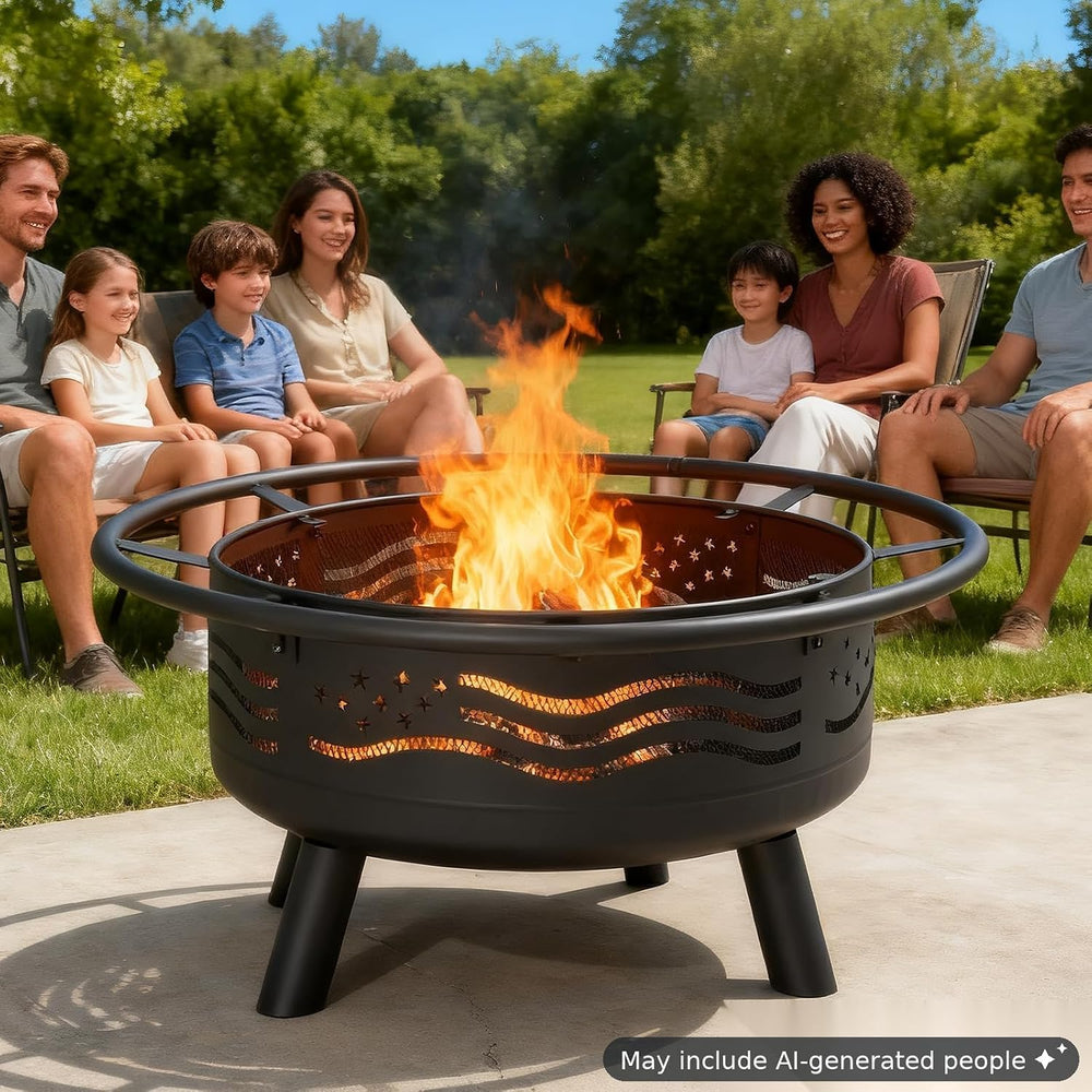 Breezz American Flag Wood-Burning Fire Pit, 38 in