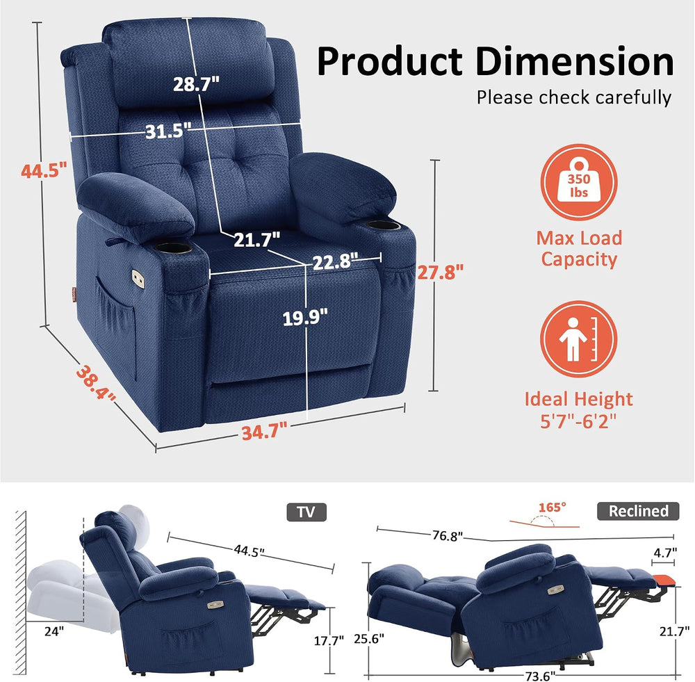 MCombo Triple Motor Power Lift Recliner, Fabric 7662 (Navy Blue, Large)