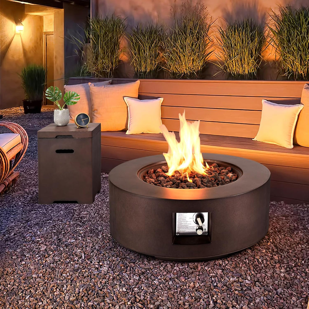 30" Outdoor Propane Fire Pit Table Round Gas Firepit Table with Tank Holder