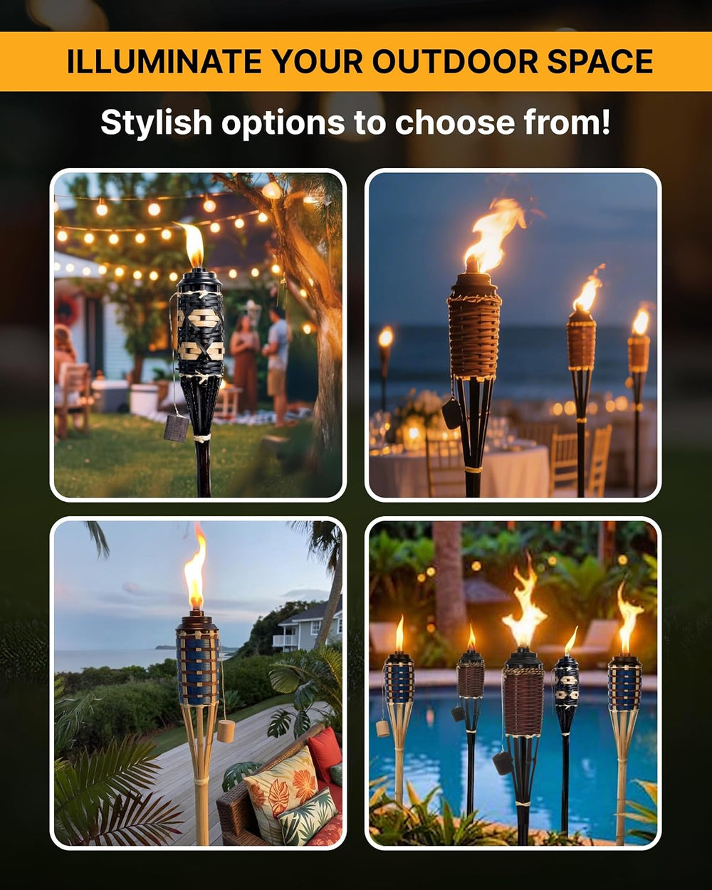 Backyadda Bamboo Torches for Outside, Compatible with All Tiki Torches Fuels,...