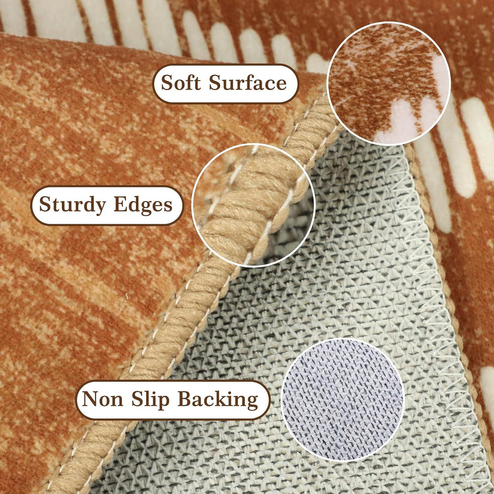 Brown Boho Hallway Runner Rugs 2x10ft Non Slip Washable for Kitchen