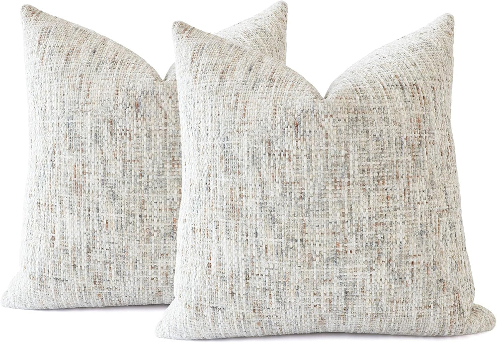 Textured Neutral Throw Pillow Covers 18x18 Inch Set of 2 Soft Woven Chenille ...