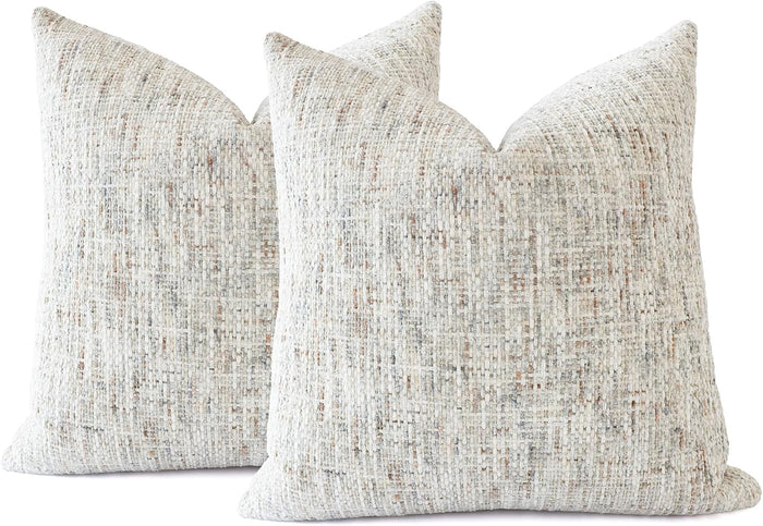 Textured Neutral Throw Pillow Covers 18x18 Inch Set of 2 Soft Woven Chenille Accent Boho Farmhouse Decorative Couch Pillow Covers for Modern Home Decor Bed Sofa Living Room