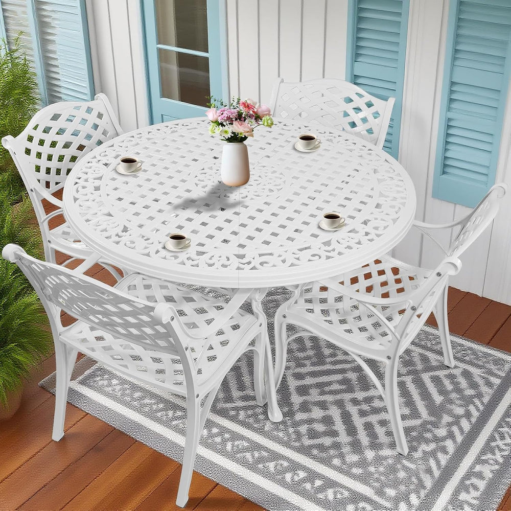 Patio Dinning Set Weather Resistant Cast Aluminum Patio Furniture Set with Um...