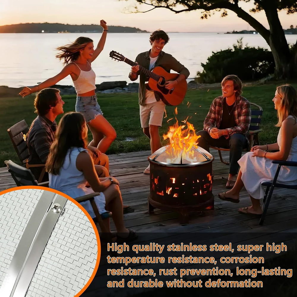 22Inch Fire Pit Spark Screen,Stainless Steel Fire Pit Screen Cover with Handl...