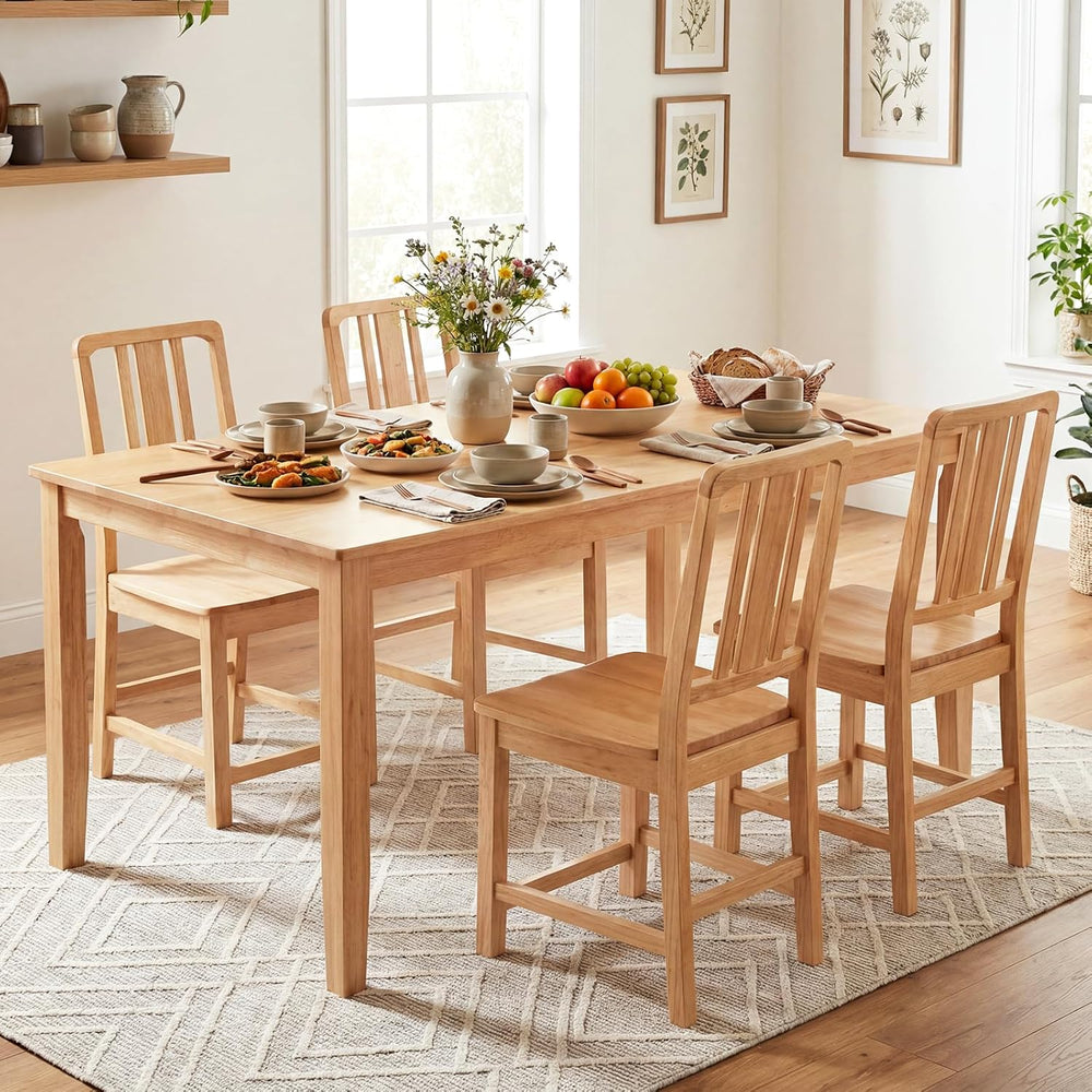GIANTEX Wood Dining Chairs Set of 2, Natural Wooden Style,Hollowed Backrest