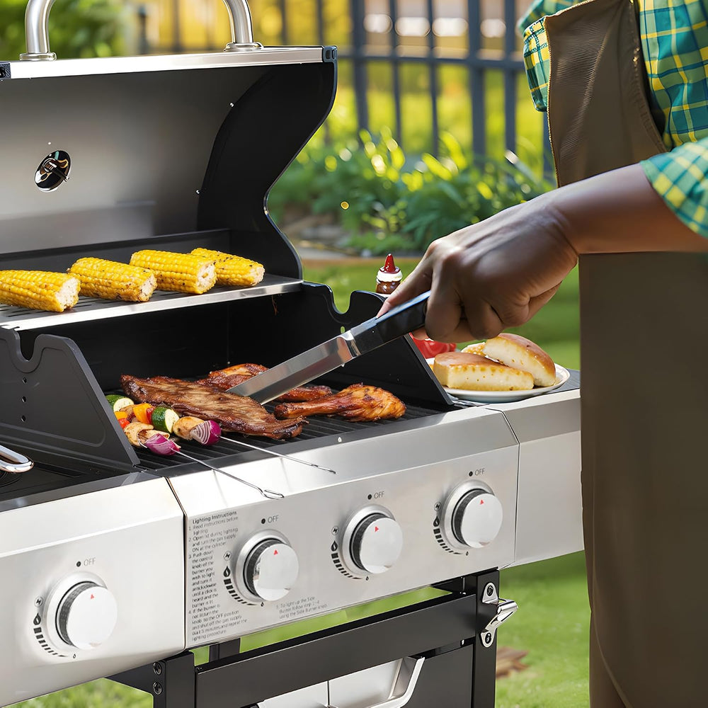 Endark 3-Burner Propane BBQ Grill, 40500 BTU with Side Burner, Stainless Stee...