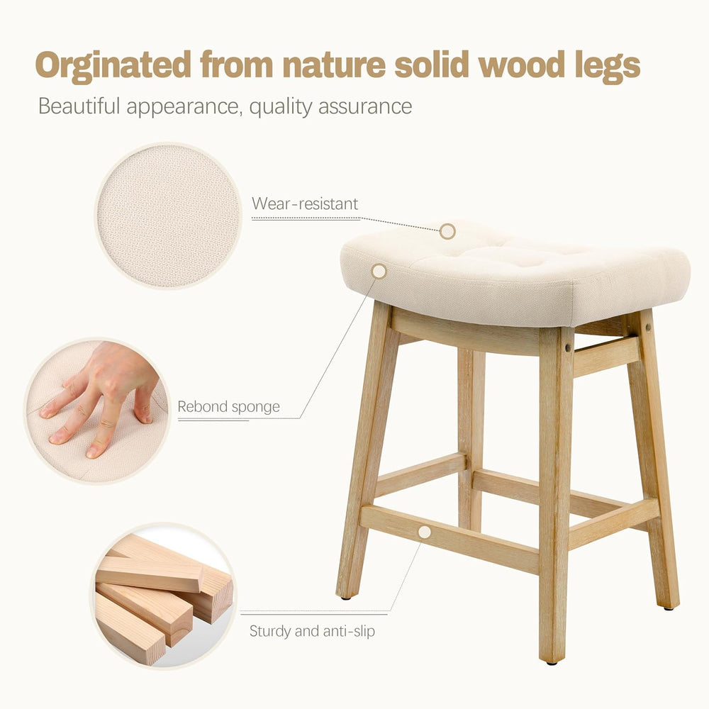 Counter Height Bar Stools Set of 2 for Kitchen Counter, Backless Farmhouse Is...