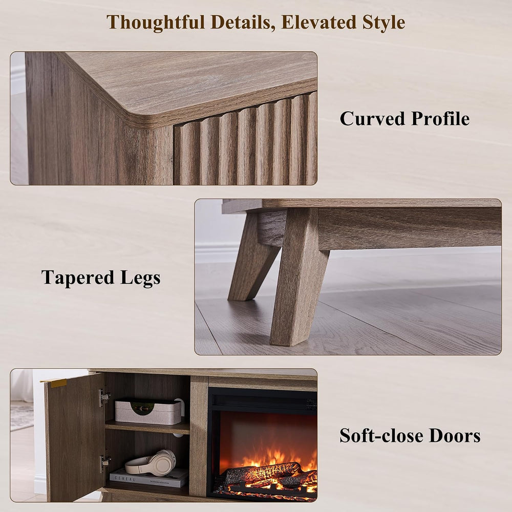 OKD 70" Fluted Fireplace TV Stand with 36" Electric Fireplace, Alde...