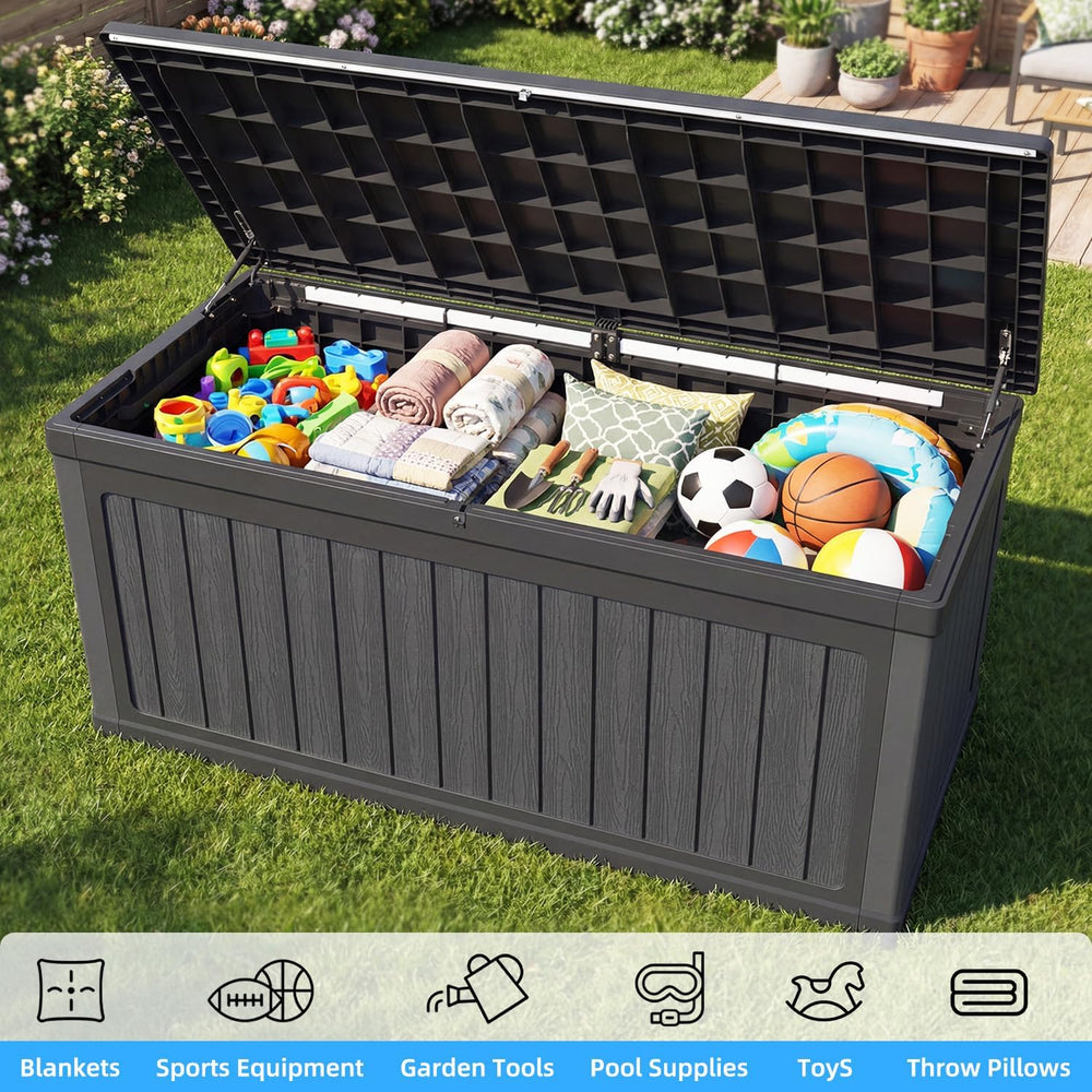 320 Gallon Outdoor Storage Deck Box, Waterproof Resin Deck Boxes with Handle ...