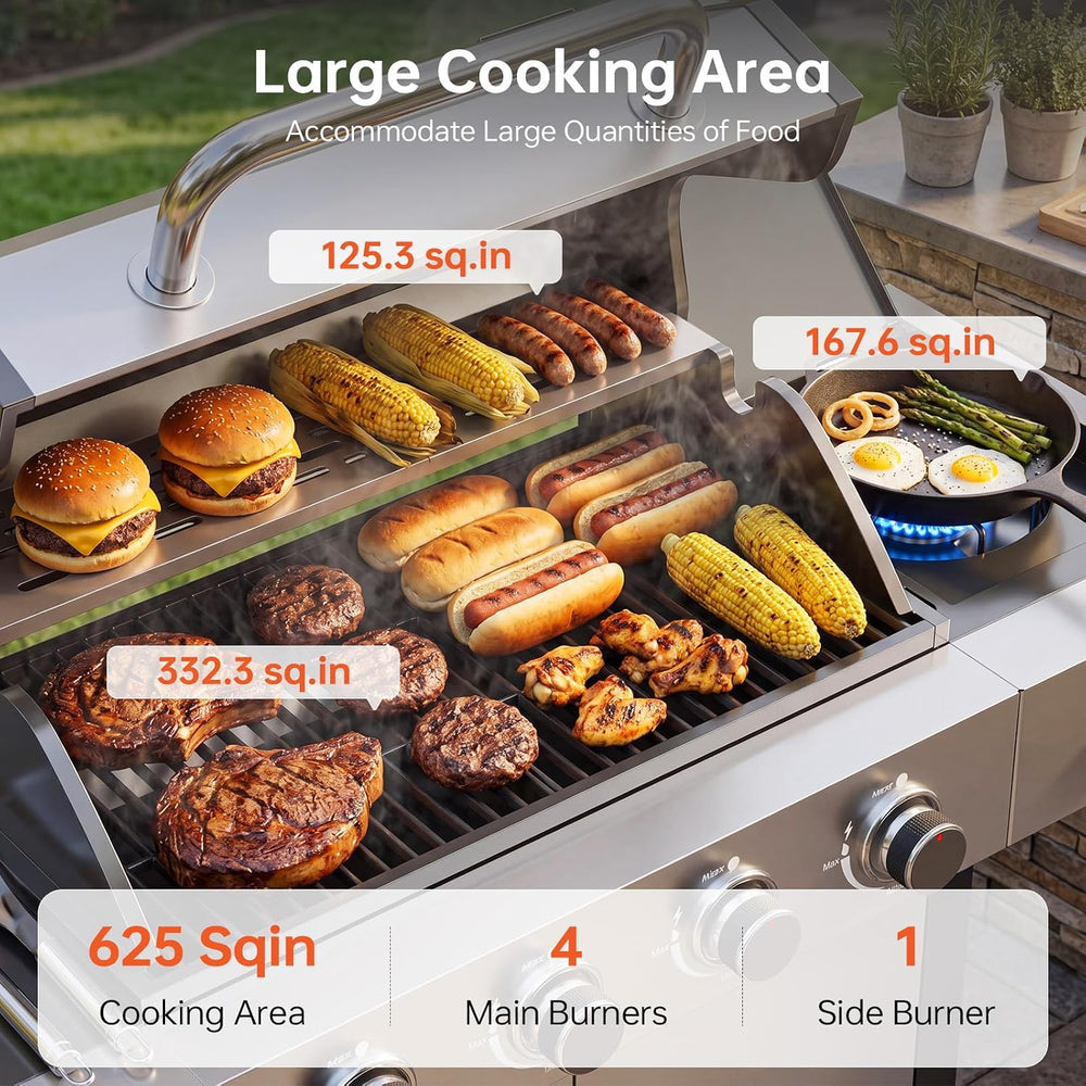 LazySunsets 4-Burner Propane Grill 49,000 BTU Stainless Steel,Silver