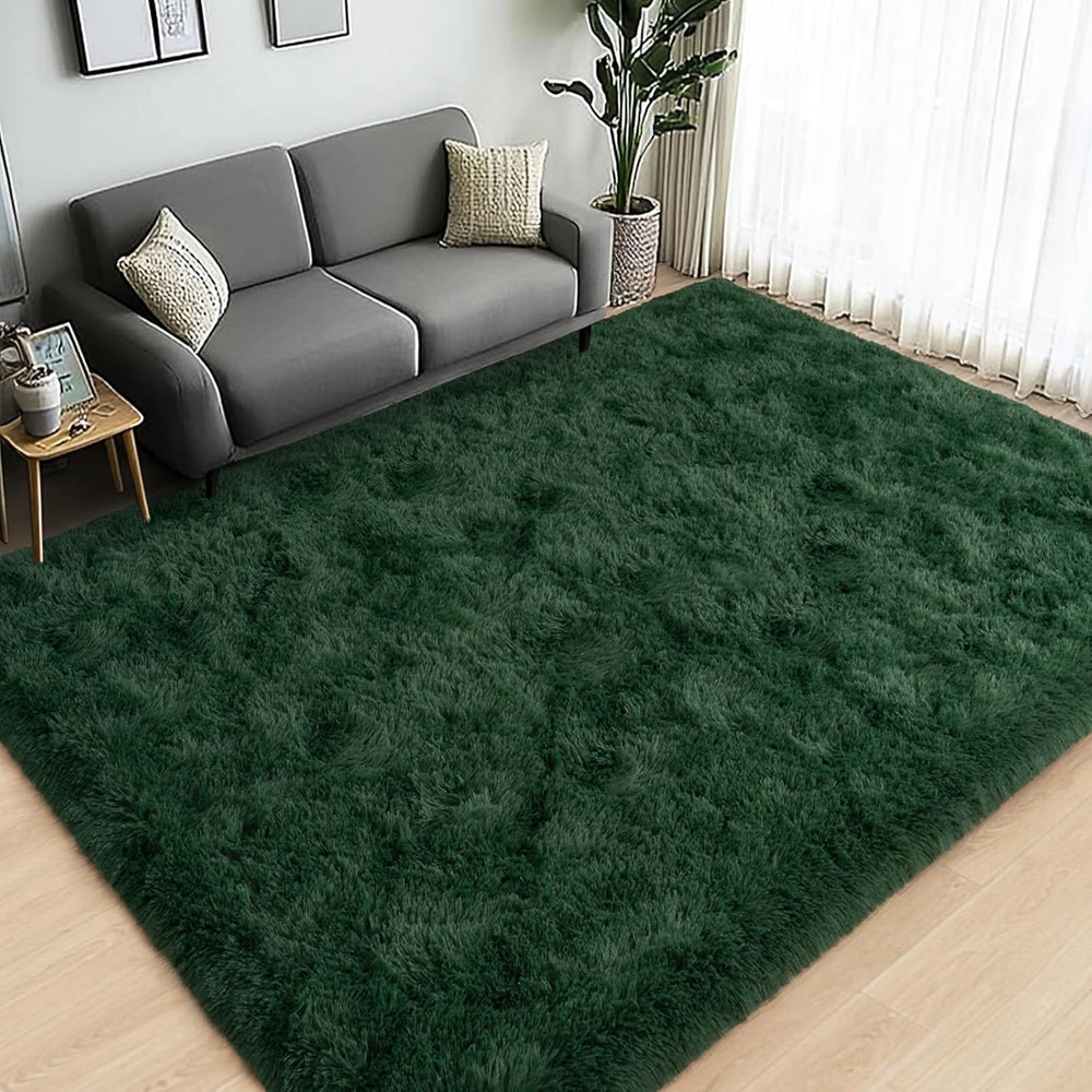 Large Area Rugs for Living Room Bedroom 6x9 Dark Green Shag Rugs