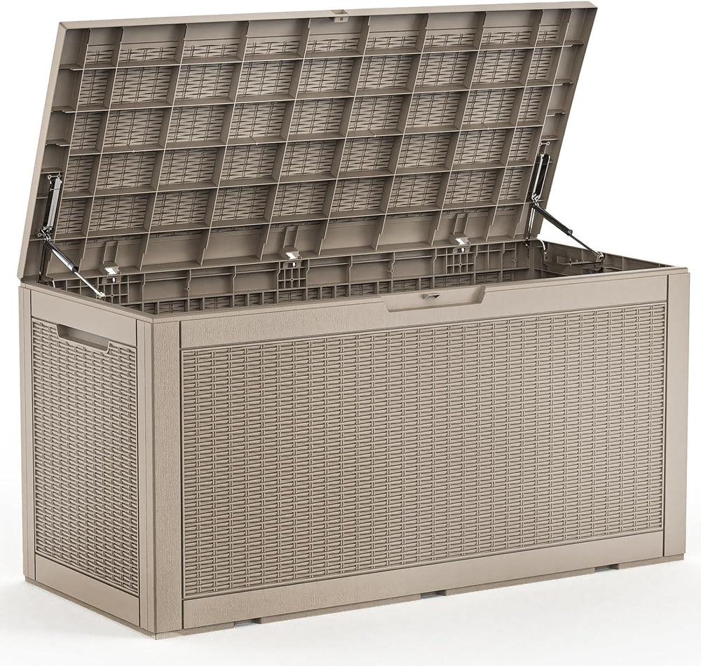 PatioZen 120 Gallon Resin Deck Box, Lockable Patio Outdoor Storage Box for Fu...