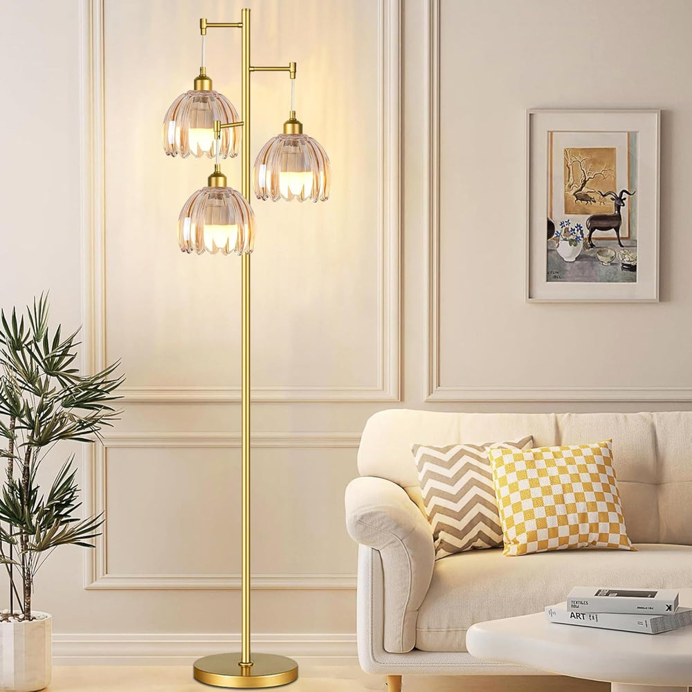 QIYIZM Gold Floor Lamp for Living Room,Bedroom,Tree 3 Light Standing Lamp Mid...