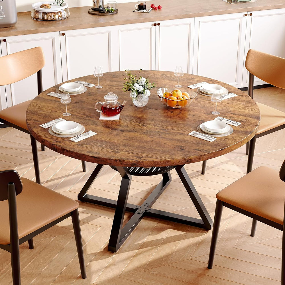 Concho 47 Inch Round Dining Table for 4, Rustic Brown