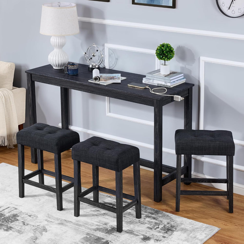 DUHOME 4 Piece Bar Table Set with Power Outlet,Industrial Breakfast Table wit...