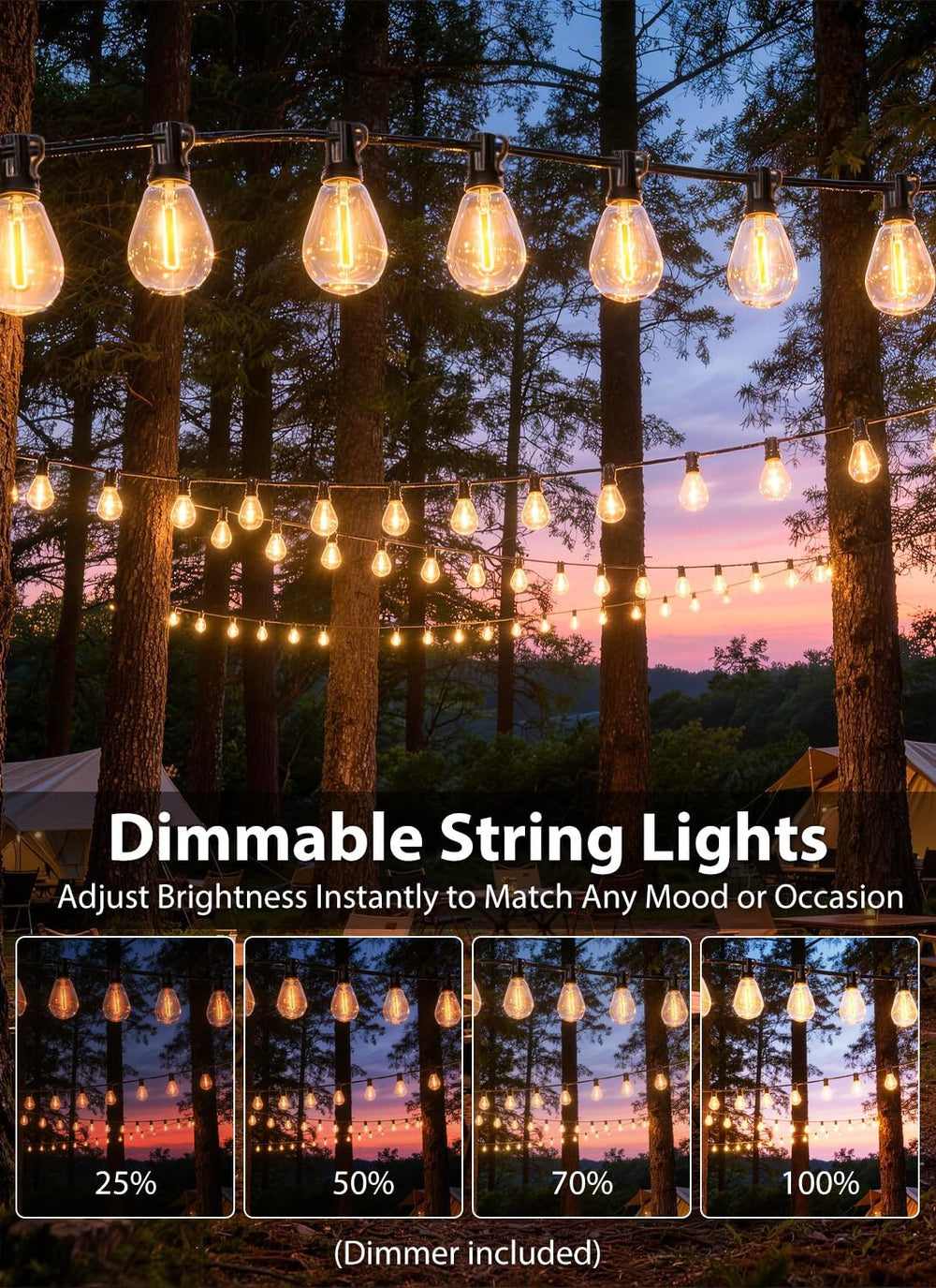 200FT Outdoor String Lights with 76+2 S11 LED Bulbs, Waterproof Dimmable Pati...