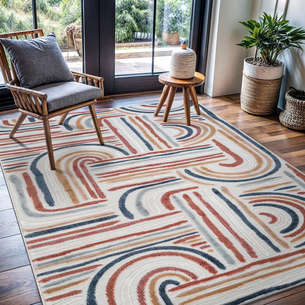 CAMILSON Indoor Outdoor Rug, Multicolor 5x7 Geometric Arch Striped Area Rugs ...