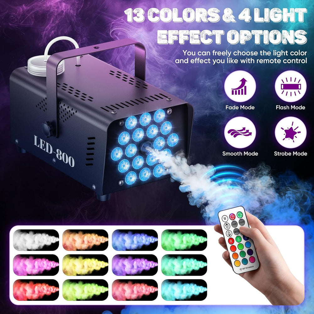 800W Fog Machine with Lights, 3500CFM Smoke Machine for Halloween