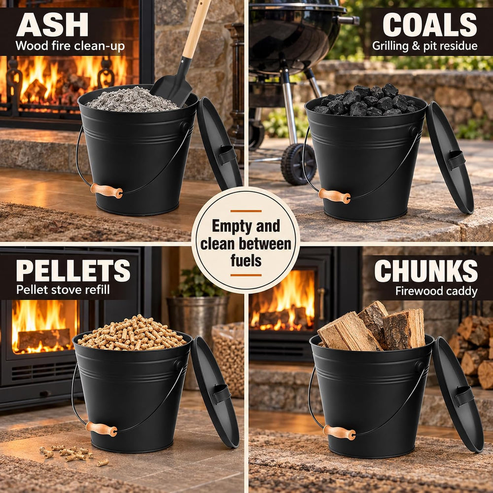 FEED GARDEN 3.5 Gallon Ash Bucket for Fireplace with Lid, 16" Shovel &am...