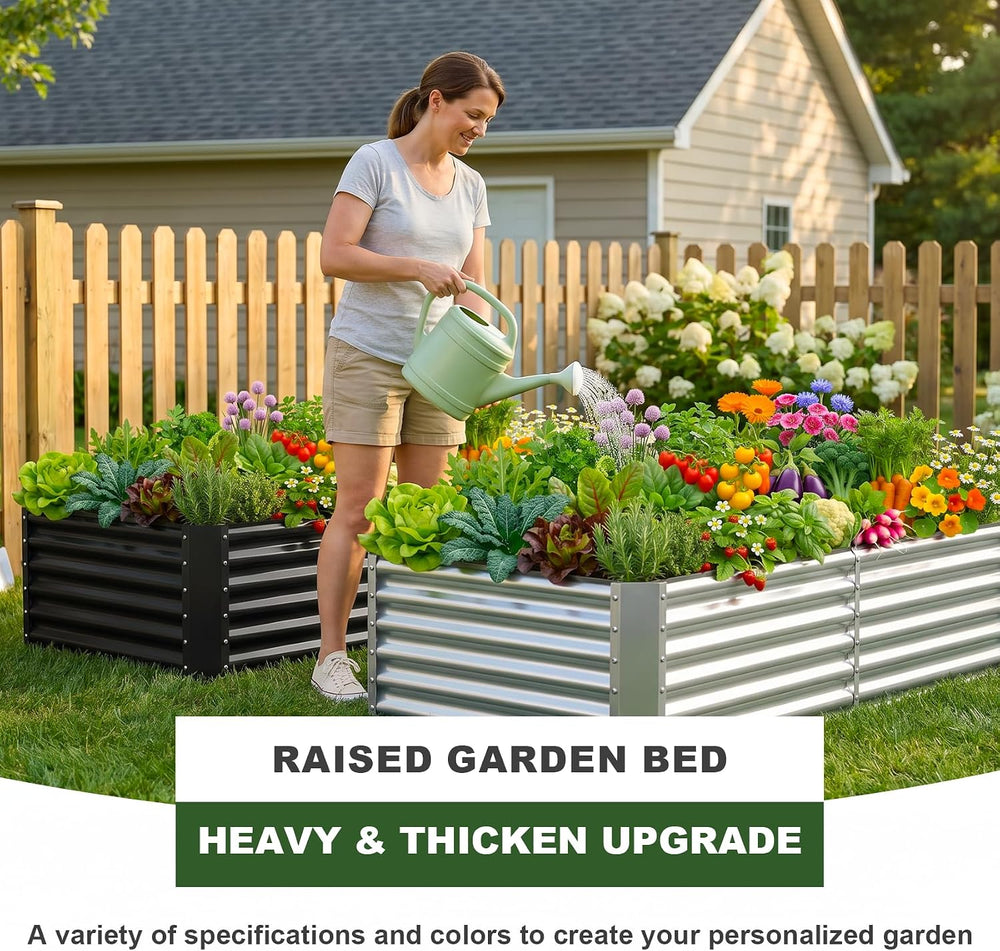 AHEONLAR 2 Pack 8×4×1.5ft Galvanized Raised Garden Beds Outdoor, Rectangle St...