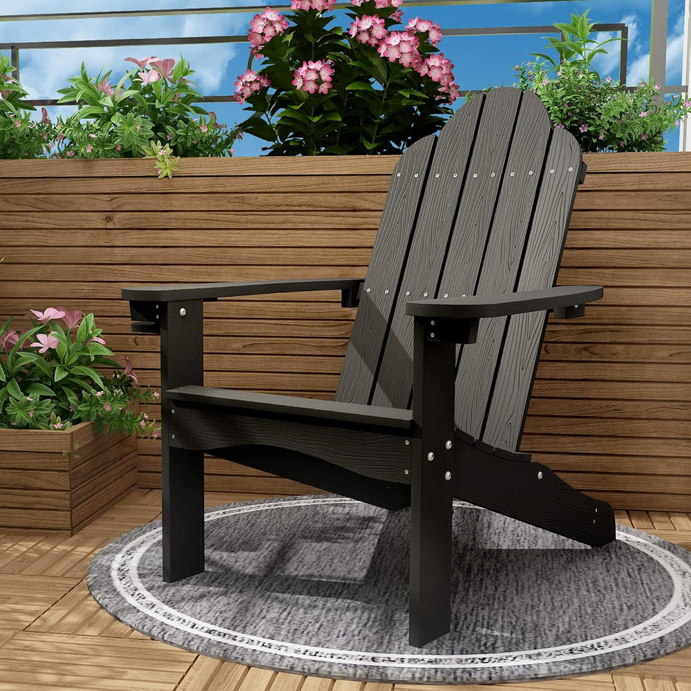 LUE BONA HDPS Outdoor Adirondack Chair, Cup Holder, Set of 4, Black
