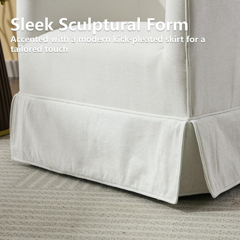 Swivel Accent Chair, Barrel Chair with Skirted Base, White