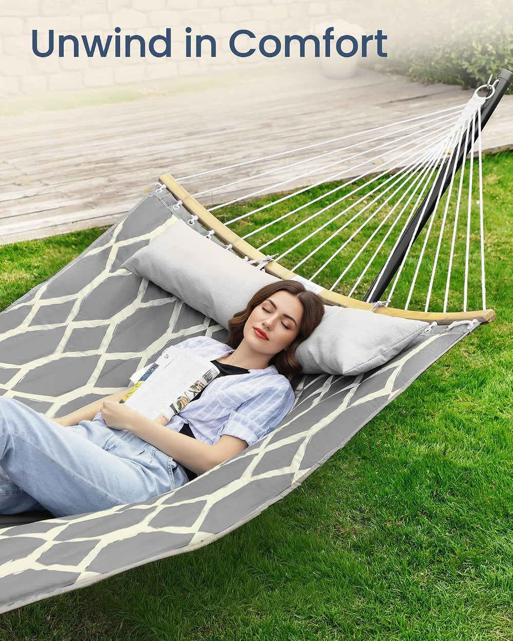 SONGMICS Quilted Double Hammock with Padded Pillow, 78.7 x 55.1 Inches