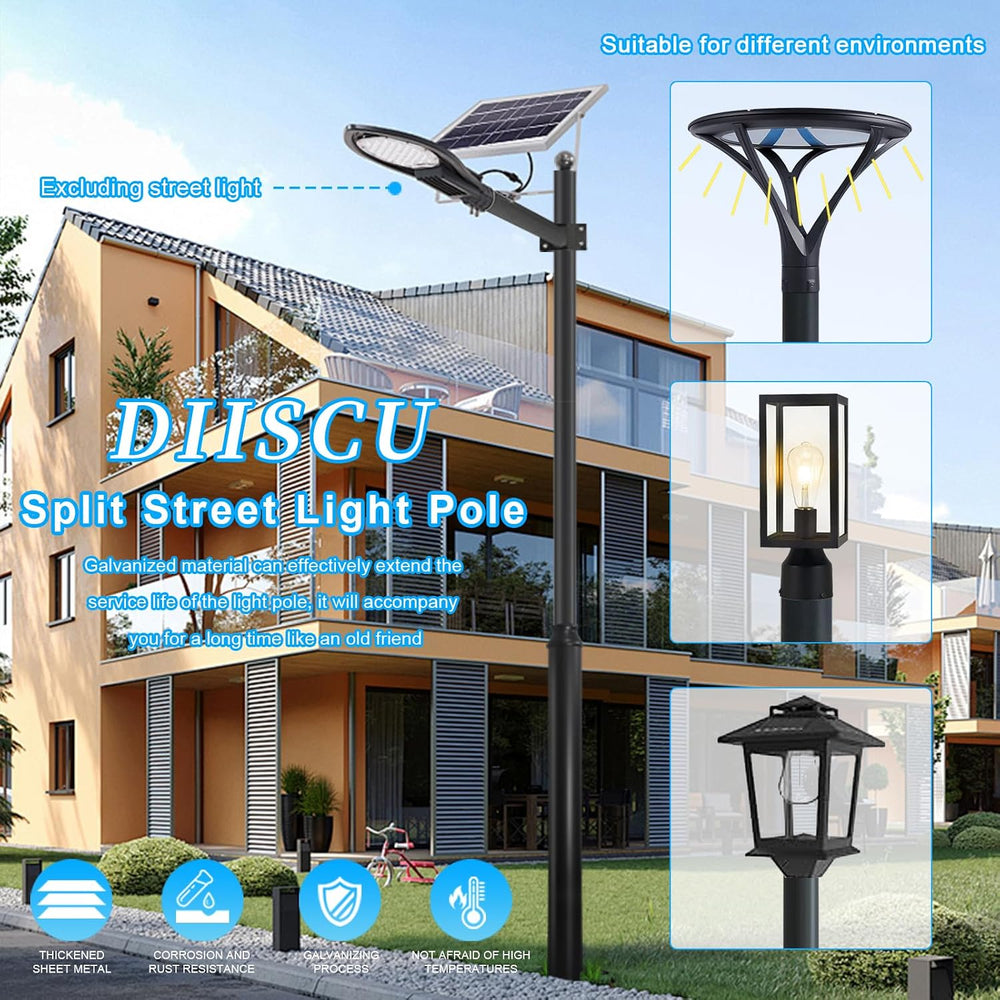 Street Light Pole 13ft Tall, Black Outdoor Galvanized Heavy-duty Metal Solar ...