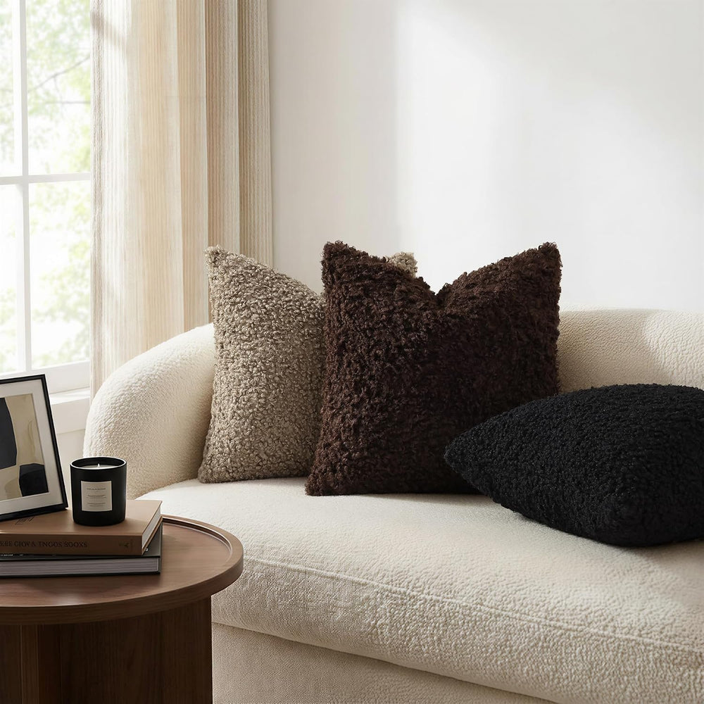 decorUhome Sherpa Decorative Throw Pillow Covers 24x24 Set of 2 Black